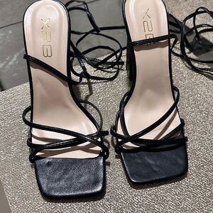 Black Ankle Strap Heeled Sandals